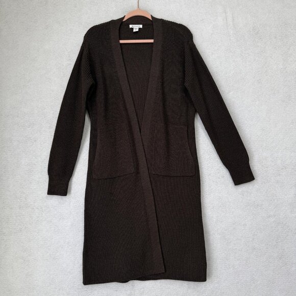 Athleta Sweater Womens Small Brown Long Open Front Knit Cardigan Pockets - Picture 1 of 11